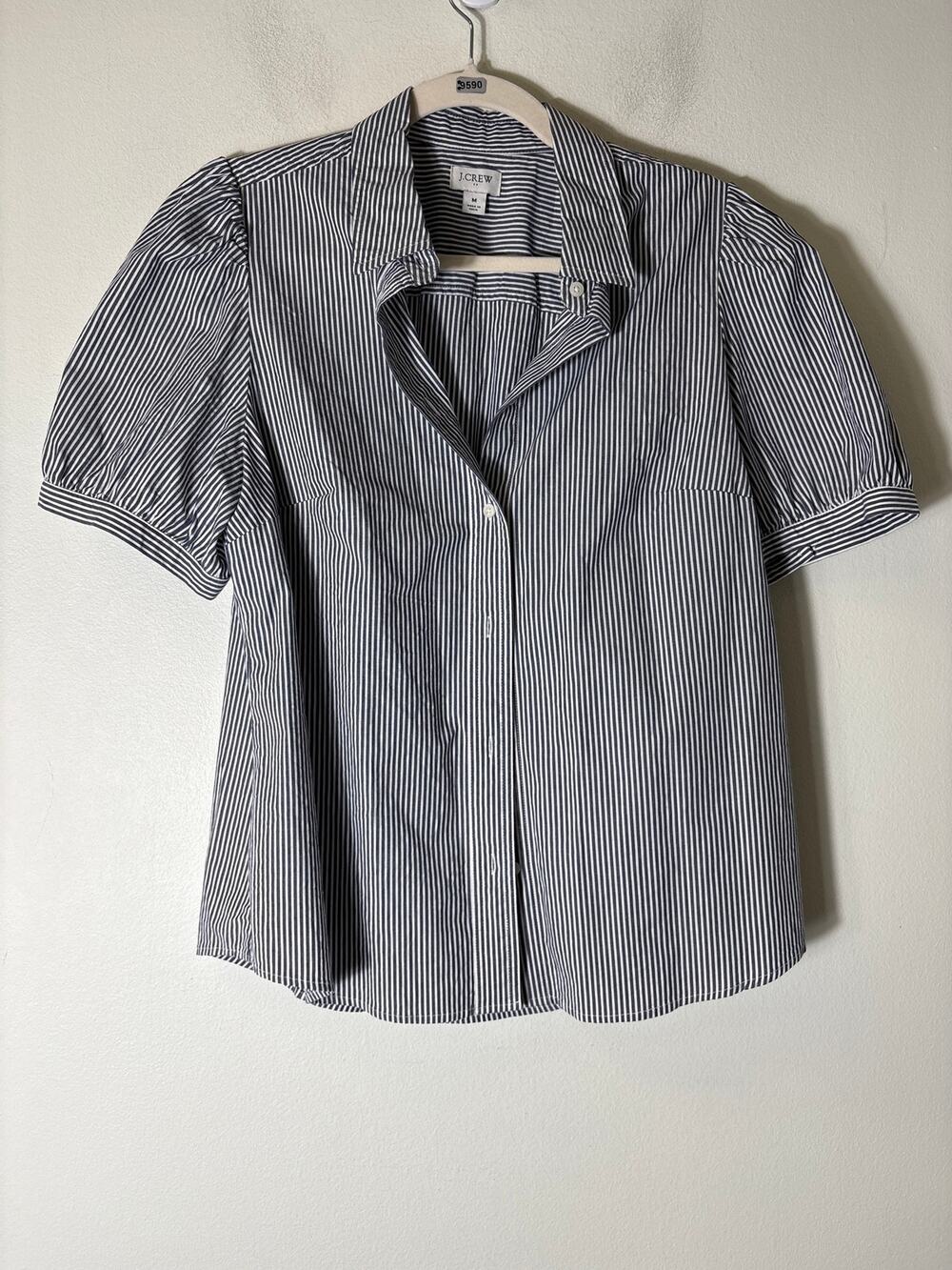 J. Crew Gray Pin Stripe Short Sleeve Button Up Cotton Shirt Sz M